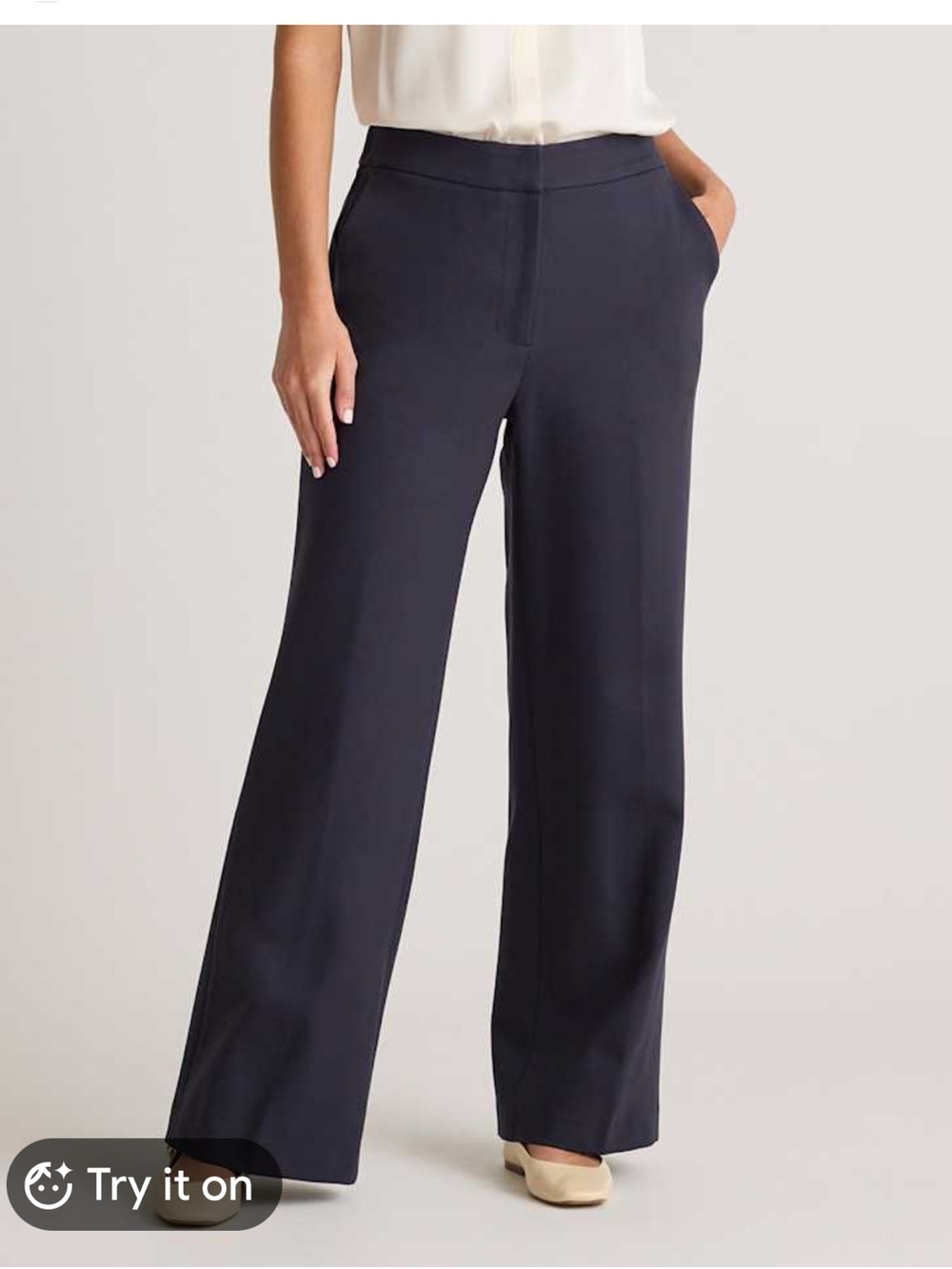 Quince Navy Wide-Leg Dress Pants